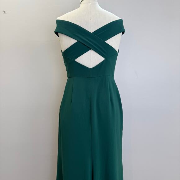 Dessy Collection Women's Green Crepe
Off the Shoulder Criss Cross Back - Picture 7 of 8